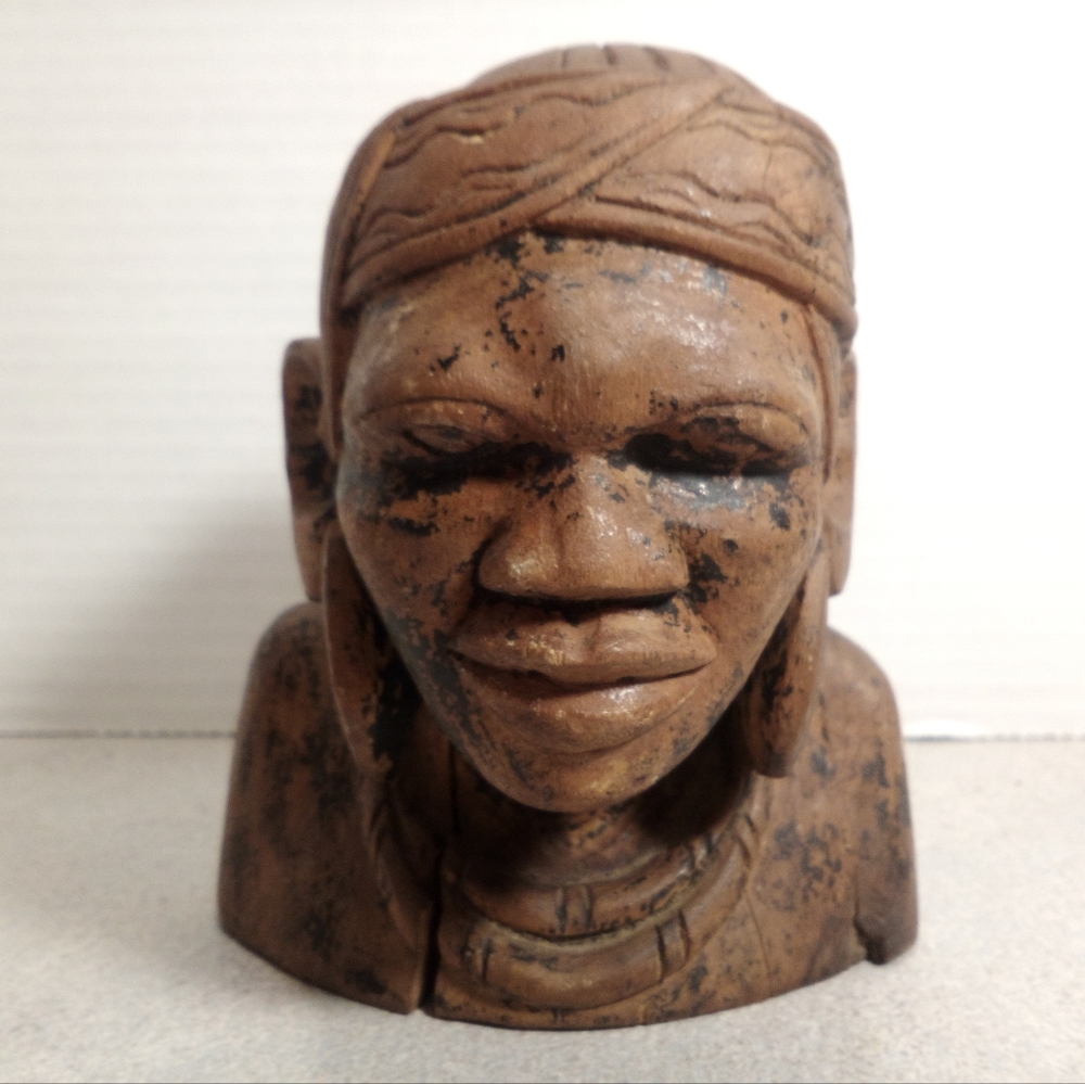African Folk Art Hand Carved Native Woman Bust